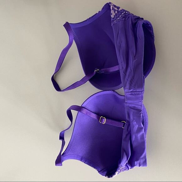 NEW VS VICTORIAS SECRET Purple Contrast Lace Bust Stripe Underwire Bra 32D - Picture 3 of 5